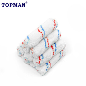 TOPMAN 4 pouces brosse à <span class=keywords><strong>rouleau</strong></span> en microfibre de haute qualité meilleurs rouleaux de <span class=keywords><strong>peinture</strong></span> non pelucheux pour le nettoyage de la <span class=keywords><strong>peinture</strong></span> avec une bande blanche rouge bleue - Product Image 5