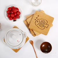 Napperons carrés en bambou, tapis isolants thermiques, motif de dessin animé, napperons de cuisine pour pot à soupe, tasse à café, bol