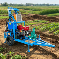 Petite plateforme de forage de puits d'eau avec moteur diesel de 150 CV, équipement de forage mobile sur roues pour usage industriel et agricole, profondeur de forage 100-200 m.