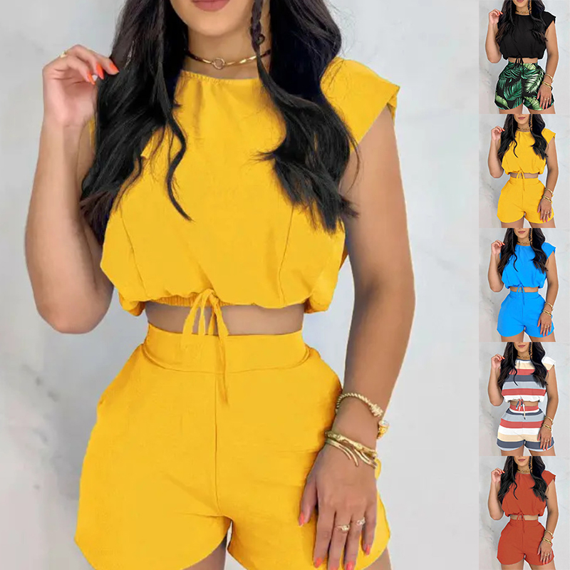 Женские повседневные комплекты на шнуровке, однотонные комплекты из 2 предметов, женская одежда, Клубная одежда, сексуальный комплект из 2 предметов для женщин, лето 2023