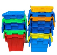 Conteneur empilable écologique de 60 L pour entrepôt avec couvercle, bac de rangement réutilisable en plastique, caisse de déménagement