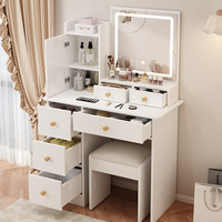Meuble de rangement avec miroir éclairé et panneau en verre, intégré à une petite table de maquillage, style moderne pour la maison et le bureau, pour le commerce extérieur.