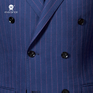 Abito da uomo <span class=keywords><strong>blu</strong></span> navy a righe, <span class=keywords><strong>doppiopetto</strong></span>, 2 pezzi, slim fit, formale, per affari, matrimoni e feste. - Product Image 5