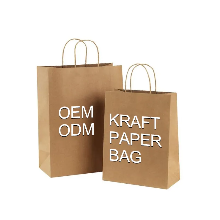 Sac de nourriture en papier personnalisé brun recyclable poignée de shopping sac en papier kraft blanc