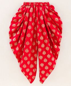 Ensemble haut brodé et pantalon dhoti imprimé pour filles Twisha, beige et rouge, vêtements de fête, de mariage et de cérémonie pour enfants (6 mois à 14 ans) - Product Image 3