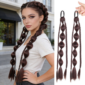 2 paires de tresses torsadées longues en fibre haute température, style queue de cheval, accessoires capillaires, double trame machine - Product Image 6