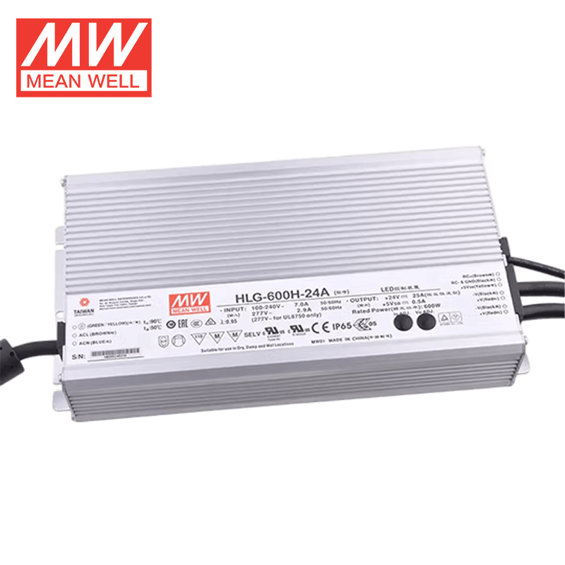 Среднее HLG-600H-24A 600 Вт AC-DC светодиодный драйвер с металлическим корпусом и защитой IP65, подходит для светодиодного освещения высокой мачты