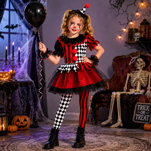 Costumes de <span class=keywords><strong>Clown</strong></span> Noir et Rouge à Carreaux pour Filles, Idéaux pour Halloween et les Fêtes de Carnaval - Grande Vente ! - Product Image 4
