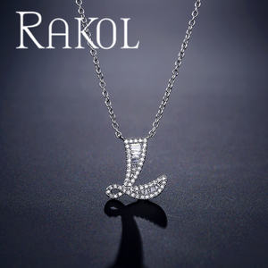 Collar RAKOL NP2053 con letras de circón chapadas en platino, collar con letras de - Product Image 3