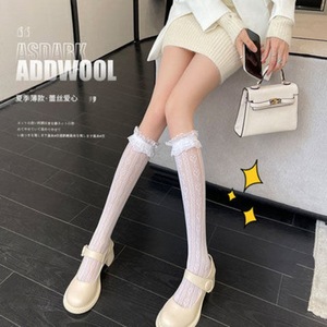 Women's Mid Calf Socks White Lace Trim Over The Knee Thin High Top Summer Jk Style Breathable Anti Slip Cotton - Product Image 3