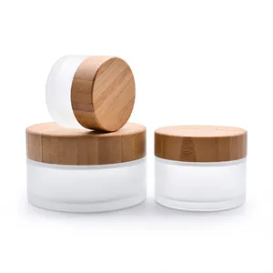 Best Selling Natural Packaging Cream Wooden Bamboo Jars 5g 15g 30g 50g 100g 200g Clear Frosted Glass Jar With Bamboo Lid