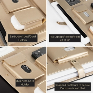 Màu Be Vegan da danh mục đầu tư chất kết dính chuyên nghiệp Vàng TRIM padfolio clipboard thư mục với từ đóng cửa Bìa cho phụ nữ - Product Image 5