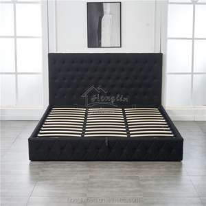 Modern Tasarım Süper King Boy Düğmeli Siyah Keten Kumaş Döşemeli Gazlı Yükseltmeli Sandıklı Karyola - Product Image 4