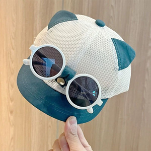 Sombrero de verano de moda para bebé con <span class=keywords><strong>gafas</strong></span> de sol de malla fina para gato gorra de béisbol tela de sarga <span class=keywords><strong>6</strong></span> paneles gorra de sol ala curva - Product Image 6