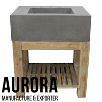 Nouveau style de vanités de salle de bain très vendues mélange de matériaux meubles d'extérieur table en béton et bois avec logo