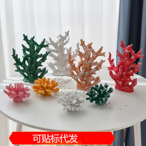 Simulated Resin Coral Ornaments Green White Modern Aquarium Decorations Freestanding For Home Fish Tank <b>Desk</b> Entryway - Product Image 5