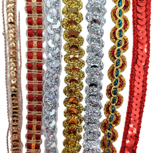 DIY Sewing Geometric Pattern Textile Glitter <b>Sequined</b> Braided Knitted Ribbon Costume Decorative Beaded Lace Trims for Bags - Product Image 1