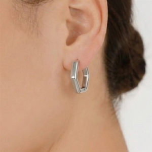 สแตนเลสสตีลกันน้ำ ชุบทอง 18K PVD ต่างหูทรงหกเหลี่ยมลายโลหะแบบใหม่จาก Mili เรียบง่ายและกะทัดรัด - Product Image 4