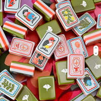 Jeu de Mahjong Américain Nature Botanical en Acrylique Blanc, Feuillage Tropical, Oiseaux Colorés, Fleurs Sauvages – Cadeau Unique pour Soirée Jeu