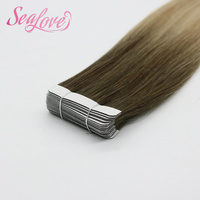 Extensions de cheveux blond cendré à bandes adhésives, double épaisseur, qualité supérieure, 100% cheveux humains Remy, extensions à bandes adhésives en cheveux naturels