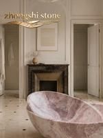 Baignoire autoportante ovale moderne en marbre massif violet rose avec cascade, design 3D de luxe naturel pour villa et SPA