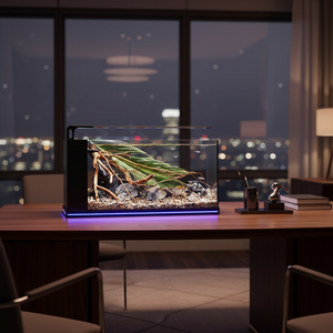 超透明リムレスガラス水槽 <span class=keywords><strong>LED</strong></span>ライト 隠しサイドフィルター 多段階ろ過 デスクトップ水槽 ボックス包装 石付き - Product Image 3