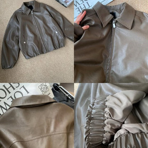 Vintage <strong>Brown</strong> Textured <strong>Leather</strong> Fashionable Formal Style Zipper Closure Breathable Cotton Polyester for Autumn <strong>Men</strong> s <strong>Jackets</strong> - Product Image 6