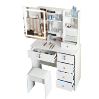 Coiffeuse avec lumières, coiffeuse avec 5 tiroirs, ensemble de 3 modes d'éclairage, luminosité réglable, table de maquillage pour chambre à coucher