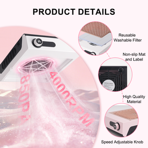 Coletor de Pó de Unha a Vácuo OEM/ODM com Limpador e Potente Sucção com Turbo Ventilador para Mesa de Manicure - Product Image 2