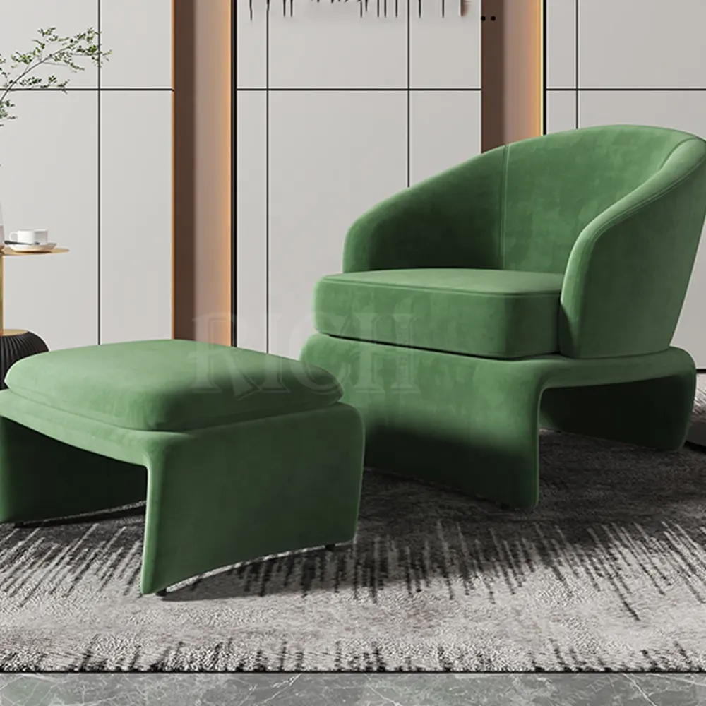 Fauteuil haut de gamme moderne et confortable en velours, avec repose-pieds, pour salon, grand fauteuil de luxe