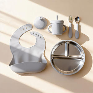 Vajilla Infantil Apta <span class=keywords><strong>para</strong></span> Lavavajillas, <span class=keywords><strong>Plato</strong></span> de Acero Inoxidable 304 <span class=keywords><strong>con</strong></span> Mangas de Silicona Extraíbles y <span class=keywords><strong>Ventosa</strong></span> - Product Image 2