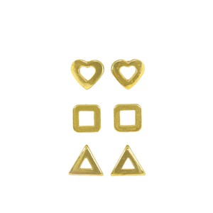 Juego de Accesorios de Moda Geométricos Chapados en Oro de 24 Quilates para Pendientes, Paquete de 3, Corazón, Cuadrado, Triángulo, Minimalistas, para Uso Diario de Mujeres - Product Image 1