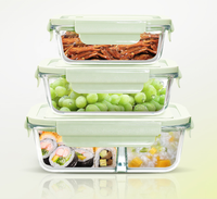 Boîte à lunch rectangulaire portable en verre borosilicate transparent simple, grande capacité, pour étudiants, avec couverts de pique-nique – Vente en gros