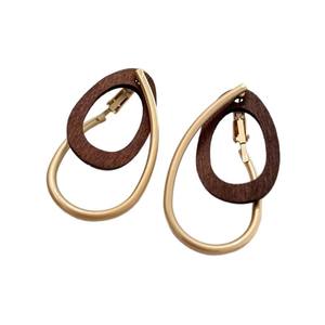 Boucles d'oreilles pendantes géométriques en bois plaqué or pour femmes, bijoux tendance - Product Image 3