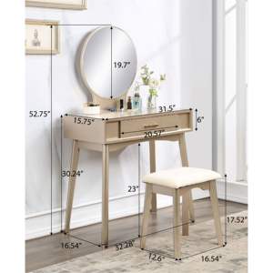 DB Maly Contemporary Wood Vanity and Stool Set Purple <b>with</b> <b>Lighted</b> <b>Mirror</b> for <b>Dressing</b> Makeup <b>Table</b> and Vanity <b>Table</b> - Product Image 6