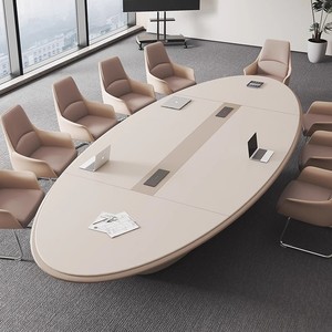 Venta caliente moderno Escritorio de oficina Oval pintado largo Rectangular mesa de conferencias para la negociación para la formación escolar de madera MDF - Product Image 1