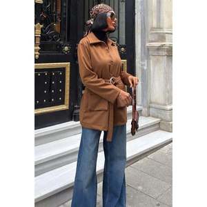 Chaqueta Camisera Midi con Cinturón Color Tabaco, Blazer Tejido de Manga Larga, Estilo Otoñal para Mujer, Talla L - Product Image 6