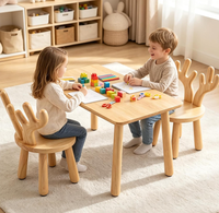 Table d'étude multifonctionnelle robuste en bois, ensemble table et chaises pour enfants, ensemble table et chaises en bois avec animaux