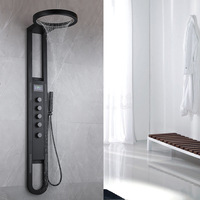 Ensemble de douche thermostatique multifonction noir en laiton avec mitigeur de bain et douche pluie, robinets doseurs, pour usage hôtelier, montage mural, finition nickel