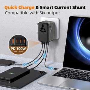 Worldplug Adaptor colokan dunia, pengisi daya Cepat Internasional 100W GAN global Universal Travel Adapter dengan 1USB + 3 Tipe C - Product Image 2