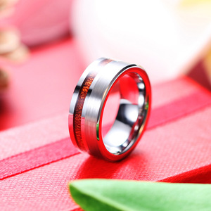 <b>Tungsten</b> Steel Ring 8mm Wood Grain Inlay Geometric Design Unisex Fashion Jewelry - Product Image 3