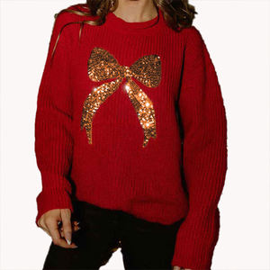 Autumn Winter New Arrival Women's <b>Sweater</b> <b>Loose</b> Bowknot Long Sleeve Crew Neck Pullover Top <b>Loose</b> Bowknot Women's Pullover - Product Image 2