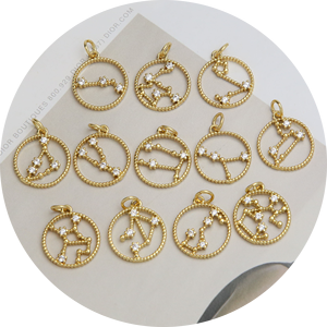 Moda astrologia stella ciondolo zodiaco moneta rotonda <span class=keywords><strong>oroscopo</strong></span> collana bracciale gioielli per fare accessori forniture - Product Image 2