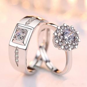 Platinum Plated Flower Design Diamond Couple <b>Ring</b> for Wedding Jewelry Cross Design Couple Open <b>Adjustable</b> <b>Ring</b> for Men Women - Product Image 6