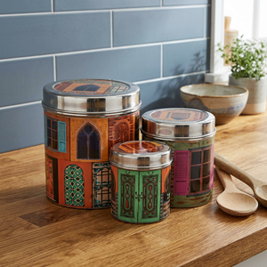 Moroccan Style stainless steel Spice <b>Containers</b> With Lid Round Design For <b>Kitchen</b> <b>Storage</b> Printed Pattern Decorative Food jar - Product Image 3