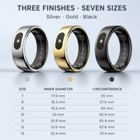 Bague connectée tendance avec suivi de la santé, fréquence cardiaque et sommeil, plusieurs couleurs et tailles, étui de chargement, contrôle via application, 5ATM