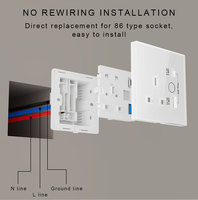 Prise murale standard britannique de type 86, module Zigbee intelligent, 2 prises électriques, port USB TYPE-C, commande vocale Alexa, rétroéclairage en verre