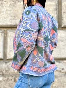 Chaqueta Corta Unisex de Algodón Ecológico, Bordada a Mano con Diseño Floral Suzani, Forrada, Tejida en Lona, para Invierno y Otoño - Product Image 3