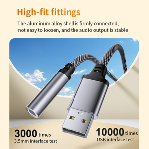 <span class=keywords><strong>Adaptateur</strong></span> <span class=keywords><strong>USB</strong></span> vers <span class=keywords><strong>prise</strong></span> audio 3,5 mm avec gaine en nylon et blindage en feuille d'aluminium, compatible avec les casques, les PC, les enceintes et les ordinateurs portables - Product Image 6