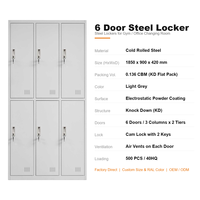 Armoire de rangement métallique pleine hauteur à 6 portes en acier thermolaqué pour vestiaires de personnel de salle de sport et bureaux (vente en gros)